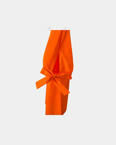 A-Line Linen Dress Orange – 100% Linen, Button Placket, Adjustable Puff Sleeves