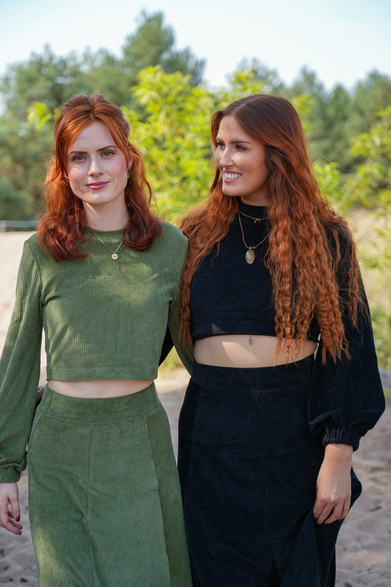 Marleen Crop Jumper olive – Corduroy Jumper waist-length Balloon Sleeves — Ansicht 4