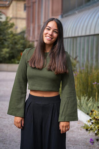 Nayala Crop Pullover green khaki – Organic cotton, handmade — Ansicht 5