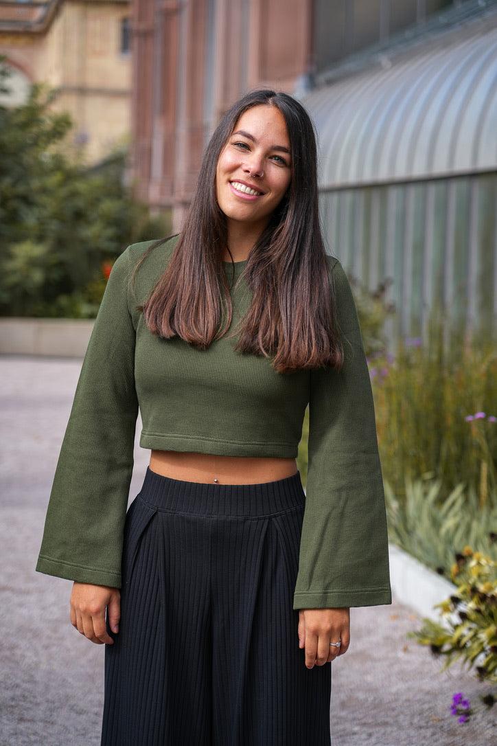 Nayala Crop Pullover green khaki – Organic cotton, handmade — Ansicht 5