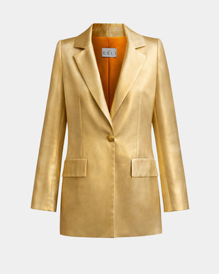 ALINE CELI COUTURE Blazer Jardin du Soleil – Seidentaft | Goldknopf | Metallic-Schimmer