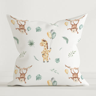 Leslis Affe Giraffe Dekokissen 40×40 cm aus OEKO‑Tex Baumwolle – verspielte Affen und sanfte Giraffe, hautfreundlich, langlebig, ideal zum Kuscheln

