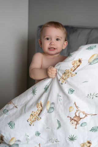 Affe und Giraffe Premium Kinderbettwäsche – Handgemalt | OEKO‑Tex | Hautfreundlich