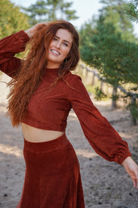 Marleen Crop Pullover sienna – Cord knit jumper with balloon sleeves — Ansicht 1