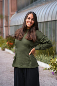 Nayala long sweater green khaki – Organic cotton, elegant & figure-flattering — Ansicht 3