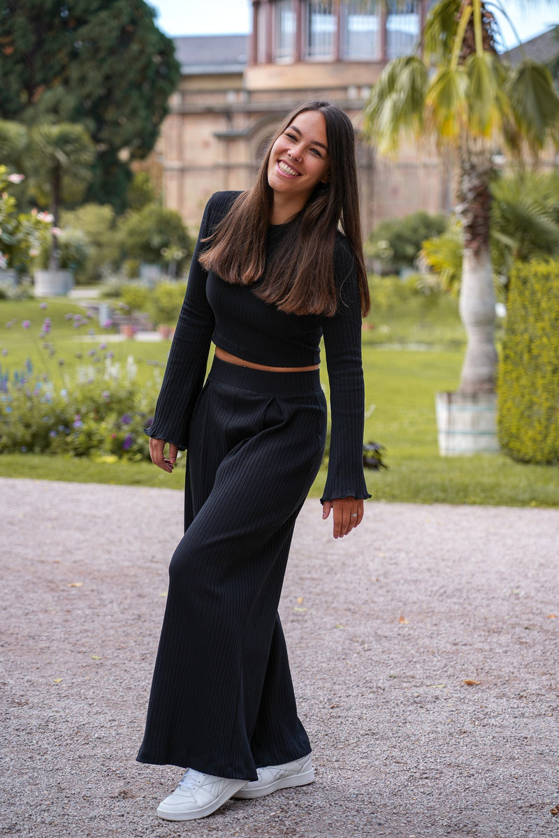 Lya Comfy Pants Black – Bio-Baumwolle High Waist Wide Leg Hose — Ansicht 5