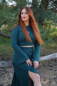 Lya long skirt bottle green – Flowing cut, elastic waistband, side slit — Ansicht 7