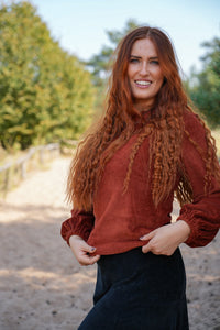 Marleen long jumper sienna – Hip-length jumper | Balloon sleeves | Organic cotton — Ansicht 3