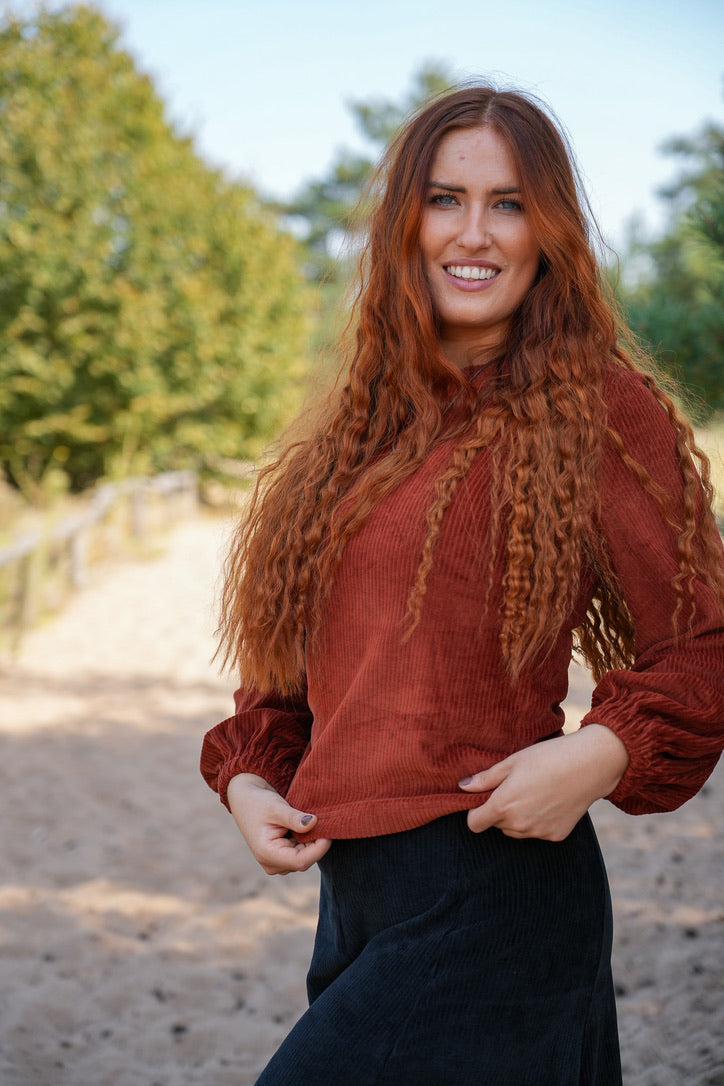 Marleen long jumper sienna – Hip-length jumper | Balloon sleeves | Organic cotton — Ansicht 3