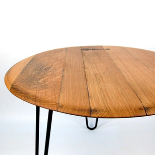 Couchtisch aus altem Weinfassdeckel Ø55cm "Quercus" – Handgefertigt | Rustikal | Nachhaltig