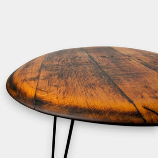 Couchtisch aus altem Weinfassdeckel Ø80cm "H.E." – Handgefertigt | Rustikal | Nachhaltig