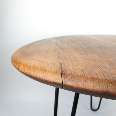 Handmade Whiskey Barrel Lid Coffee Table Ø66cm – Oak Wood with Steel Legs