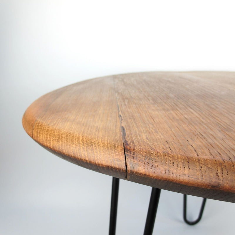 Handmade Whiskey Barrel Lid Coffee Table Ø66cm – Oak Wood with Steel Legs — Ansicht 3