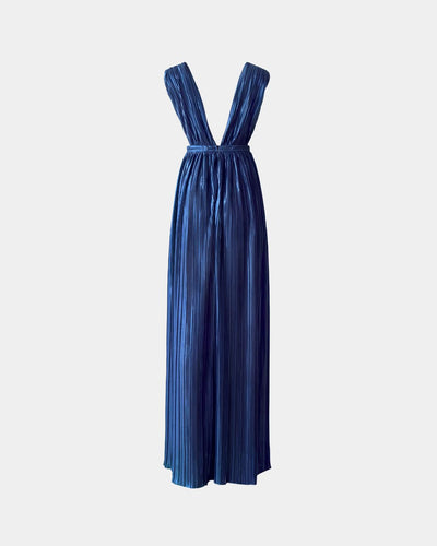 Maxi Kleid Sustainable Fabric – Recyceltes Polyester, Plissierter Look, Tiefer V-Ausschnitt