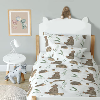Leslis "Bär, Igel, Reh" Kinderbettwäsche – Musselin/Satin | OEKO‑TEX 100 | Waldträume