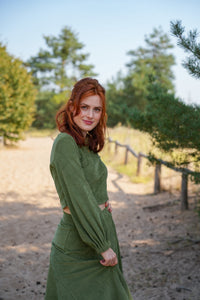Marleen Crop Jumper olive – Corduroy Jumper waist-length Balloon Sleeves — Ansicht 1