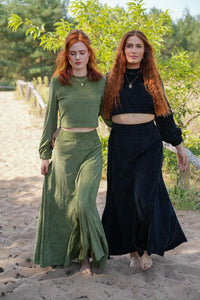 Marleen Rock olive – Elegant corduroy skirt with elastic waistband & godets — Ansicht 6