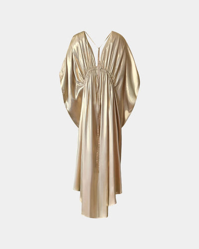 ALINE CELI Soleil D'Or Duchess-Satin Dress Pearl Gold