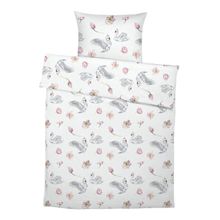 Schwäne Premium Kinderbettwäsche – Handgemalt | OEKO‑Tex | Sanfte Pastelltöne