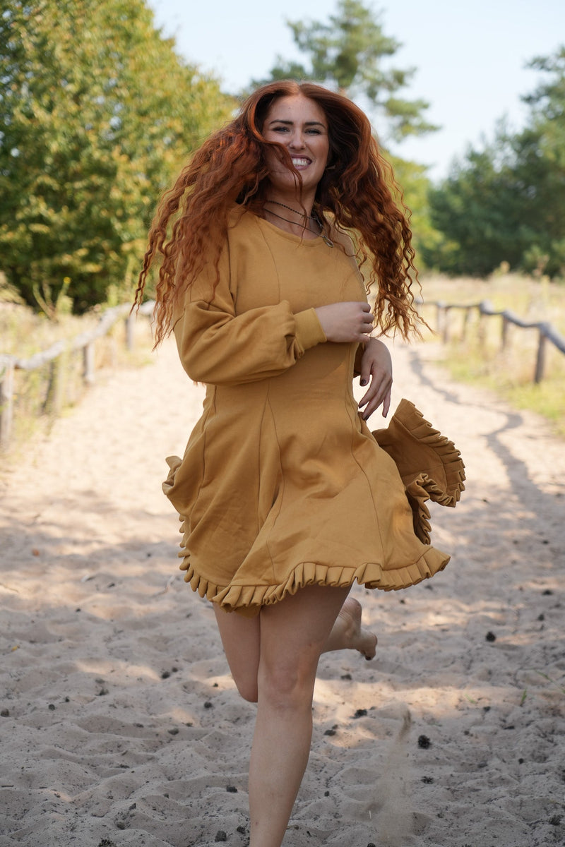 KAYLA Kleid curry – Strickleid tailliert mit Rüschensaum — Ansicht 7