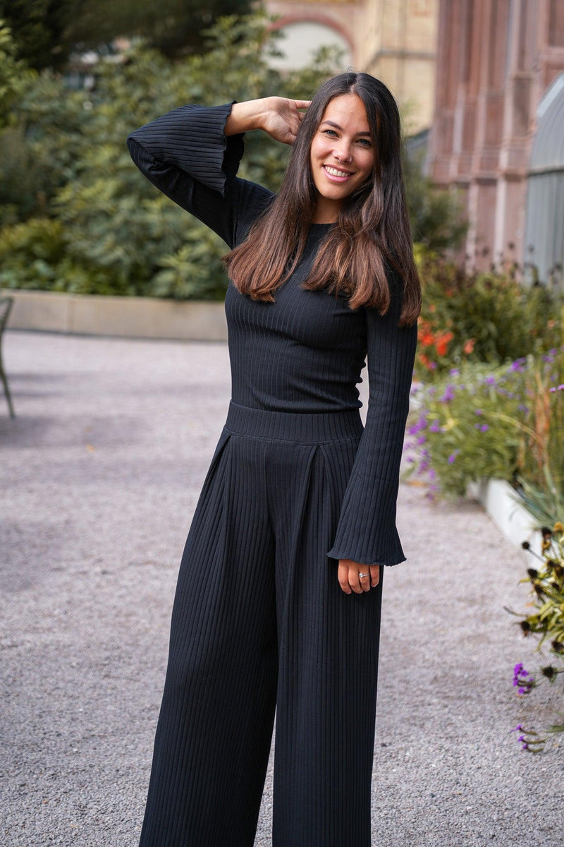 Lya long jumper black – Figure-hugging | Trumpet sleeves | Hip length — Ansicht 5