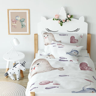 Leslis "Seehunde" Kinderbettwäsche – Musselin/Satin | OEKO‑TEX 100 | Küstengefühl