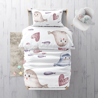 Leslis "Seehunde" Kinderbettwäsche – Musselin/Satin | OEKO‑TEX 100 | Küstengefühl