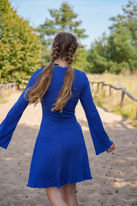 Lya Kleid cobalt blue – Gerippt Langarm Damenkleid — Ansicht 7