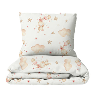 Kinderbettwäsche „Traumhase“ mit Hase, Sternchen & Ballons – wahlweise Musselin oder Satin, OEKO‑Tex Baumwolle, GOTS‑Farben, weich und hautfreundlich fürs Kinderzimmer
