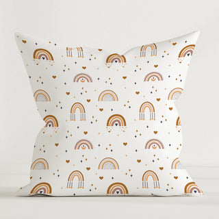 Kinder-Dekokissenbezug mit Boho-Regenbogen in Naturtönen, 100% Canvas‑Baumwolle, hautfreundlicher, wasserbasierter Druck, 40×40 cm, ohne Füllung
