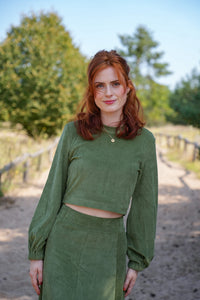 Marleen Crop Jumper olive – Corduroy Jumper waist-length Balloon Sleeves — Ansicht 8