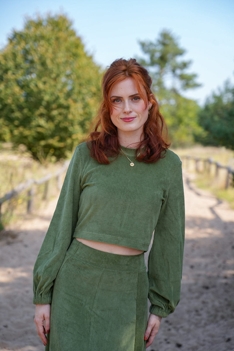Marleen Crop Jumper olive – Corduroy Jumper waist-length Balloon Sleeves — Ansicht 8