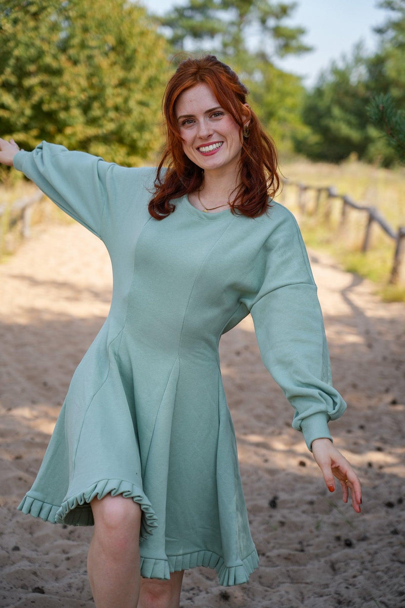 KAYLA dress sage green – organic cotton, ruffled hem — Ansicht 6