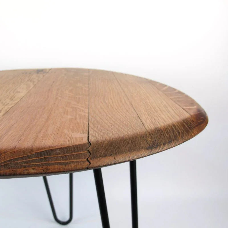Coffee table Duero made from a wine barrel lid Ø54cm oak wood steel legs handmade — Ansicht 5