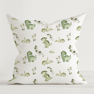 Leslis Eukalyptus Dinos Dekokissen 40×40 cm aus OEKO‑Tex Baumwolle – verspielte Dinosaurier in beruhigendem Grün, hautfreundlich und langlebig
