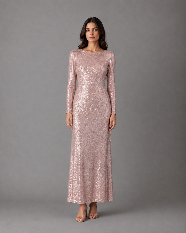 Kleid Lumière Rose Pailletten – Lang – Aline CELI