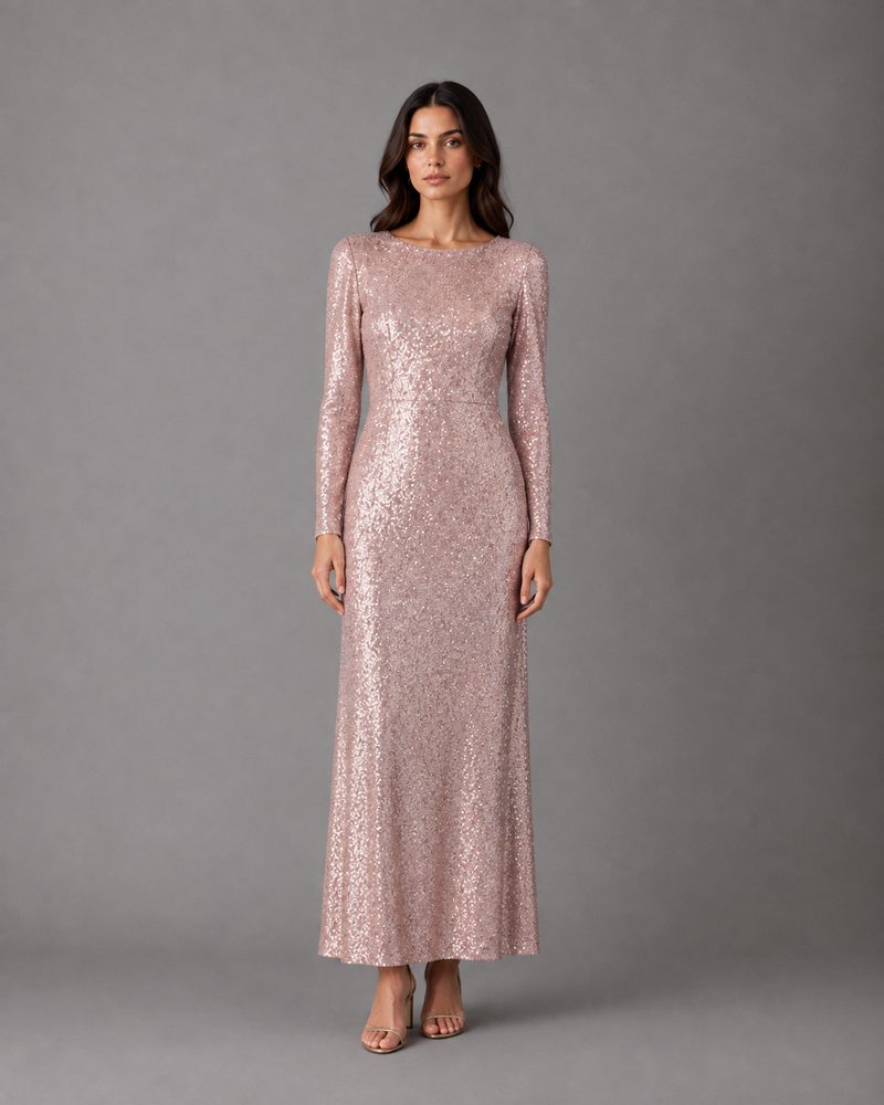 Kleid Lumière Rose Pailletten – Lang – Aline CELI — Ansicht 1