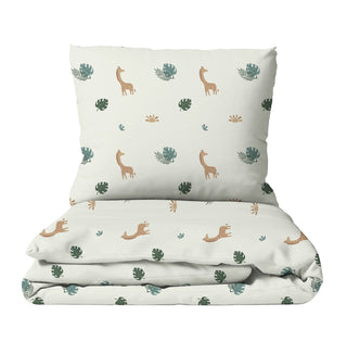 Tropisches Dschungelbettwäsche-Design für Kinder mit Giraffen- und Palmenmotiv | Nachhaltig, hautfreundlich, OEKO-Tex 100 Baumwolle