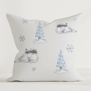 Dekokissen „Eisbär & Pinguin“ 40×40 cm – OEKO‑Tex Baumwolle, GOTS‑Farben, weiche Haptik und sanfte Polar‑Illustration für gemütliche Wintermomente
