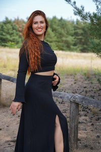Lya long skirt black – Flowing cut | Soft elastic waistband | Side slit — Ansicht 5