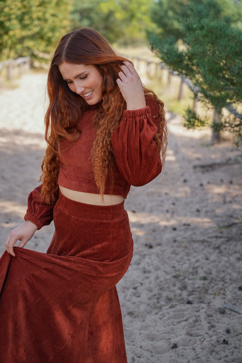 Marleen Crop Pullover sienna – Cord knit jumper with balloon sleeves — Ansicht 8