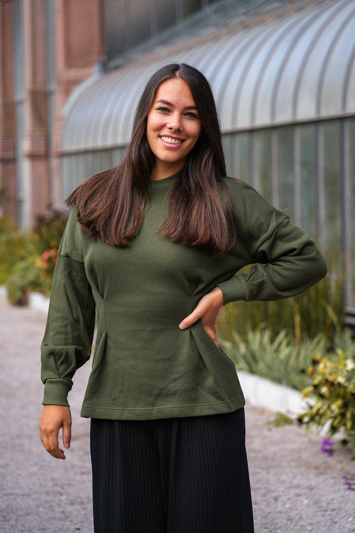 Nayala long sweater green khaki – Organic cotton, elegant & figure-flattering — Ansicht 5