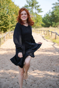 KAYLA Dress Black – Organic Cotton, Balloon Sleeves, Elegant & Casual — Ansicht 8