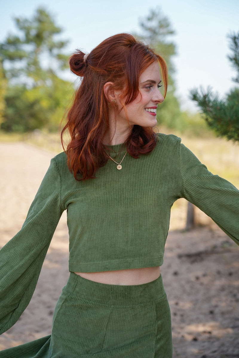 Marleen Crop Jumper olive – Corduroy Jumper waist-length Balloon Sleeves — Ansicht 5