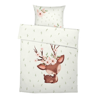 Leslis "Reh" Kinderbettwäsche – Musselin/Satin | OEKO‑TEX 100 | Natur & Anmut