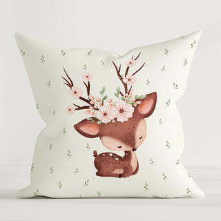 Kinder-Dekokissenbezug mit pastellfarbenem Rehmotiv, 100% Canvas‑Baumwolle, hautfreundlicher, wasserbasierter Druck, Bezug ohne Füllung
