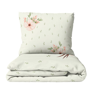 Kinderbettwäsche mit Reh im Wald, natürliche Aquarellfarben, 100% Baumwolle (Musselin/Satin), OEKO‑TEX 100, mit Reißverschluss
