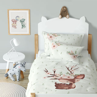 Leslis "Reh" Kinderbettwäsche – Musselin/Satin | OEKO‑TEX 100 | Natur & Anmut