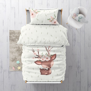 Leslis "Reh" Kinderbettwäsche – Musselin/Satin | OEKO‑TEX 100 | Natur & Anmut