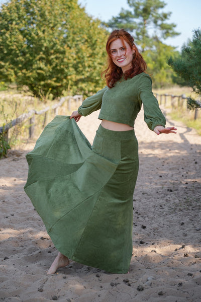 Marleen Crop Jumper olive – Corduroy Jumper waist-length Balloon Sleeves